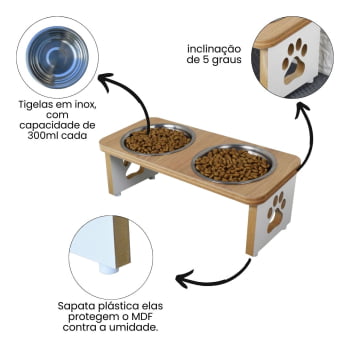 Comedouro Cachorro Elevado Pet Duplo MDF Linha Tradicional