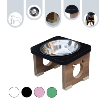 Comedouro Elevado Pet Para Cachorro MDF Colors - Inox - Preto