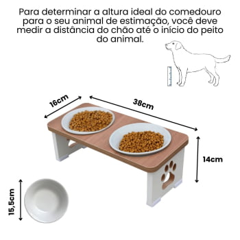 Comedouro Bebedouro Cachorro Elevado Pet Duplo MDF  - Porcelana