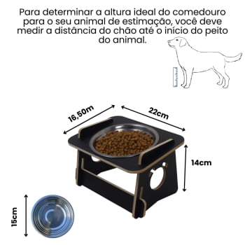 Comedouro Cachorro Elevado Pet Tigela Ração Inox Saudável - Preto