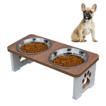 Comedouro Bebedouro Cachorro Elevado Pet Duplo MDF  - Inox