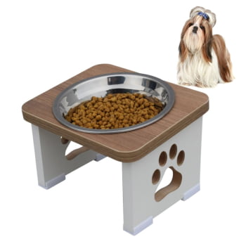 Comedouro Bebedouro Cachorro Elevado Pet MDF - Inox