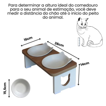 Comedouro Bebedouro Gato Duplo Elevado Pet MDF - Porcelana Felino