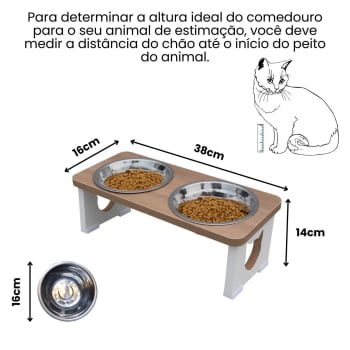 Comedouro Bebedouro Gato Elevado Pet Duplo MDF - Inox