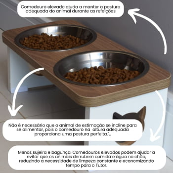 Comedouro Bebedouro Gato Elevado Pet Duplo MDF - Inox