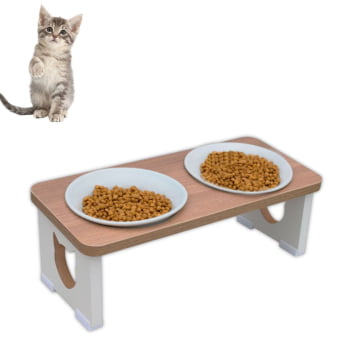 Comedouro Bebedouro Gato Elevado Pet Duplo MDF - Porcelana