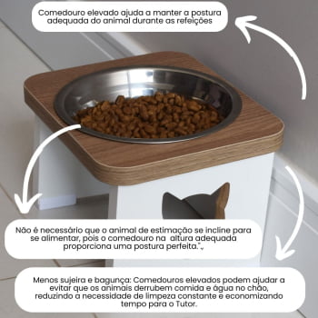 Comedouro Bebedouro Gato Elevado Pet MDF - Inox