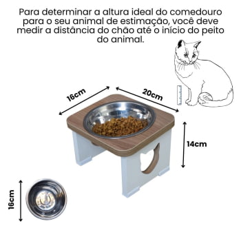 Comedouro Bebedouro Gato Elevado Pet MDF - Inox