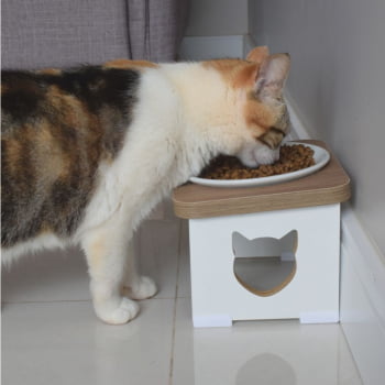 Comedouro Bebedouro Gato Elevado Pet MDF - Porcelana