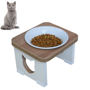 Comedouro Bebedouro Gato Elevado Pet MDF - Porcelana