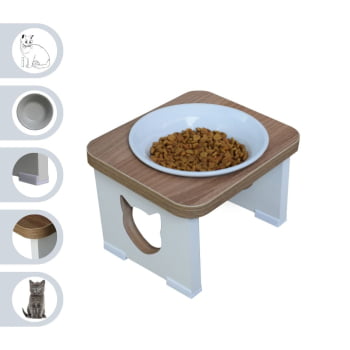 Comedouro Bebedouro Gato Elevado Pet MDF - Porcelana