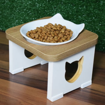 Comedouro Bebedouro Gato Elevado Pet MDF - Porcelana Felino