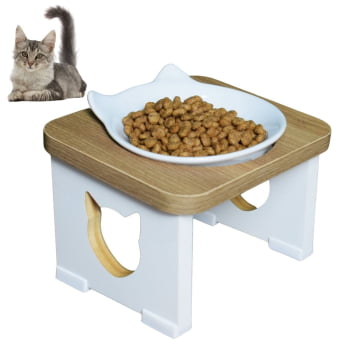 Comedouro Bebedouro Gato Elevado Pet MDF - Porcelana Felino