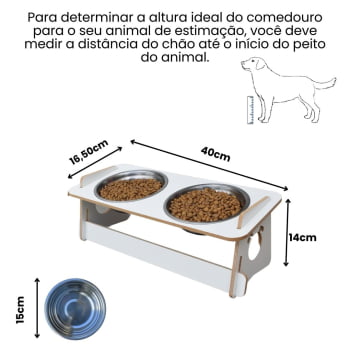 Comedouro Cachorro Elevado Duplo Pet Tigela Ração Inox Saudável - Branco