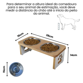 Comedouro Cachorro Elevado Pet Duplo MDF Linha Básica 