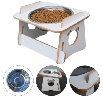 Comedouro Cachorro Elevado Pet Tigela Ração Inox Saudável - Branco