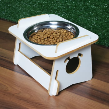 Comedouro Cachorro Elevado Pet Tigela Ração Inox Saudável - Branco