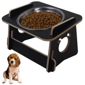 Comedouro Cachorro Elevado Pet Tigela Ração Inox Saudável - Preto