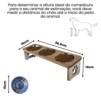 Comedouro Cachorro Elevado Pet Triplo MDF Linha Tradicional