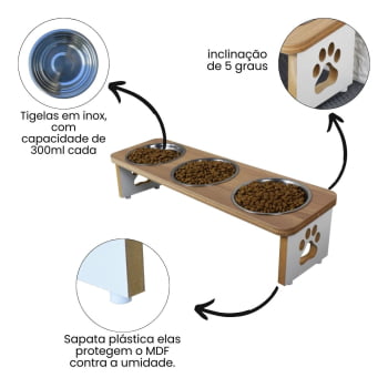 Comedouro Cachorro Elevado Pet Triplo MDF Linha Tradicional