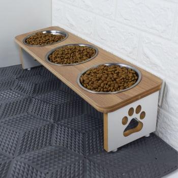 Comedouro Cachorro Elevado Pet Triplo MDF Linha Tradicional