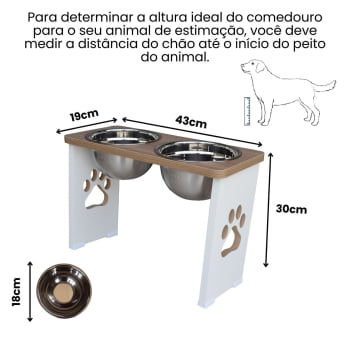 Comedouro Cachorro Grande Elevado Duplo Pet MDF 20 cm 25 cm 30 cm