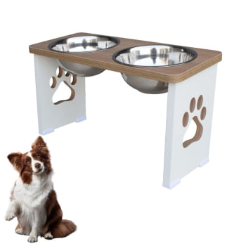 Comedouro Cachorro Grande Elevado Duplo Pet MDF - 25 cm