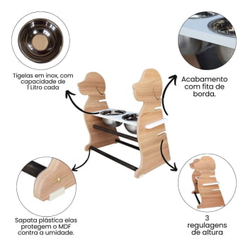 Comedouro Cachorro Grande Elevado Duplo Pet MDF Regulagem Altura