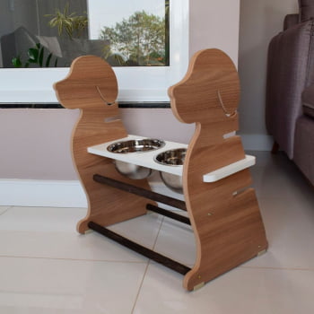 Comedouro Cachorro Grande Elevado Duplo Pet MDF Regulagem Altura