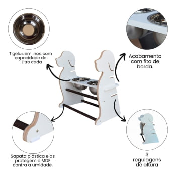 Comedouro Cachorro Grande Elevado Duplo Pet MDF Regulagem Altura