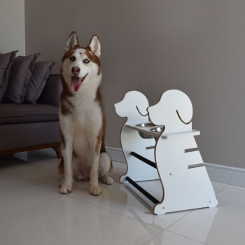 Comedouro Cachorro Grande Elevado Duplo Pet MDF Regulagem Altura