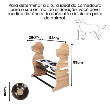 Comedouro Cachorro Grande Elevado Duplo Pet MDF Regulagem Altura - Amadeirado