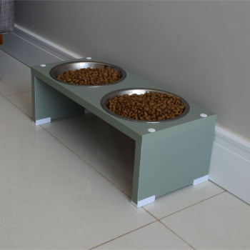 Comedouro Duplo Elevado Pet Gato Cachorro MDF Nick - Inox