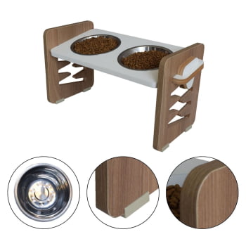 Comedouro Elevado Cães e Gatos Duplo Pet MDF Zig Zag Regulagem Altura