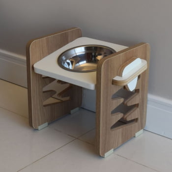Comedouro Elevado Cães e Gatos Pet MDF Zig Zag Regulagem Altura