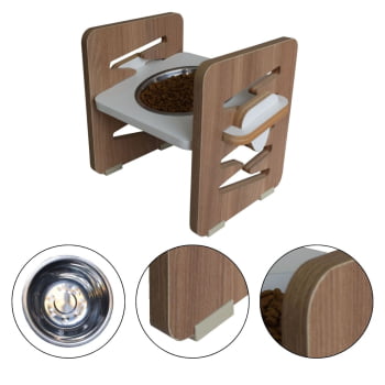 Comedouro Elevado Cães e Gatos Pet MDF Zig Zag Regulagem Altura