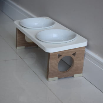 Comedouro Elevado Gato Duplo Pet MDF Colors  Porcelana 