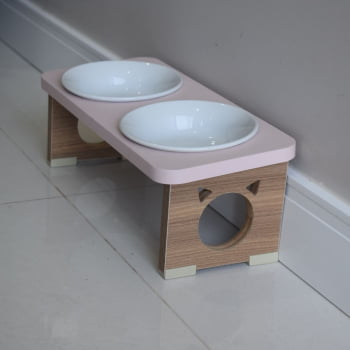 Comedouro Elevado Gato Duplo Pet MDF Colors  Porcelana 