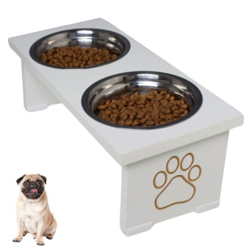 Comedouro Elevado Pet Cachorro MDF Duo  - Inox