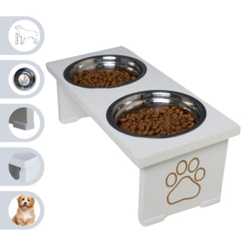 Comedouro Elevado Pet Cachorro MDF Duo  - Inox