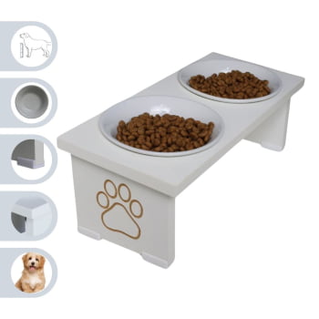 Comedouro Elevado Pet Cachorro MDF Duo  - Porcelana