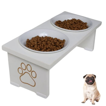 Comedouro Elevado Pet Cachorro MDF Duo  - Porcelana