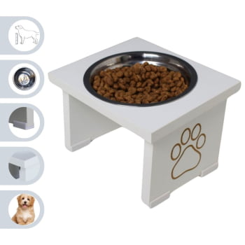 Comedouro Elevado Pet Cachorro MDF Simple  - Inox