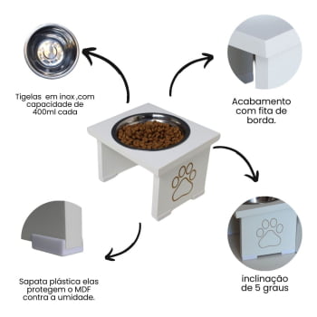 Comedouro Elevado Pet Cachorro MDF Simple  - Inox