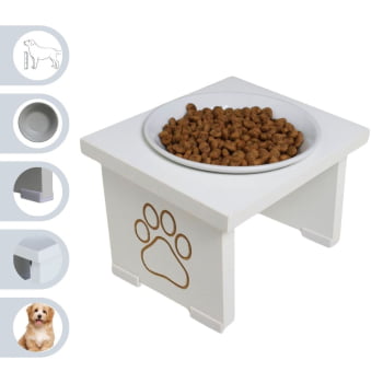 Comedouro Elevado Pet Cachorro MDF Simple  - Porcelana