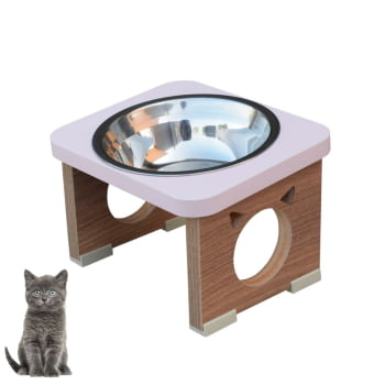 Comedouro Elevado Pet Gato MDF Colors - Inox - Rose