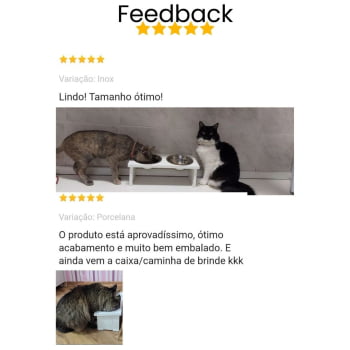 Comedouro Elevado Pet Gato MDF Duo  - Inox