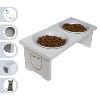 Comedouro Elevado Pet Gato MDF Duo  - Porcelana