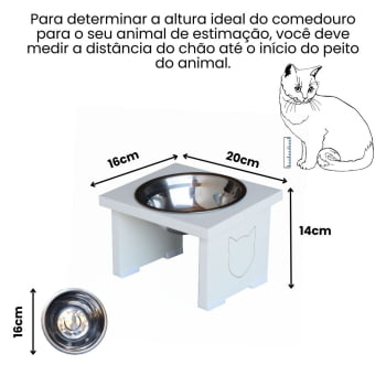 Comedouro Elevado Pet Gato MDF Simple  - Inox