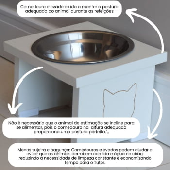 Comedouro Elevado Pet Gato MDF Simple  - Inox